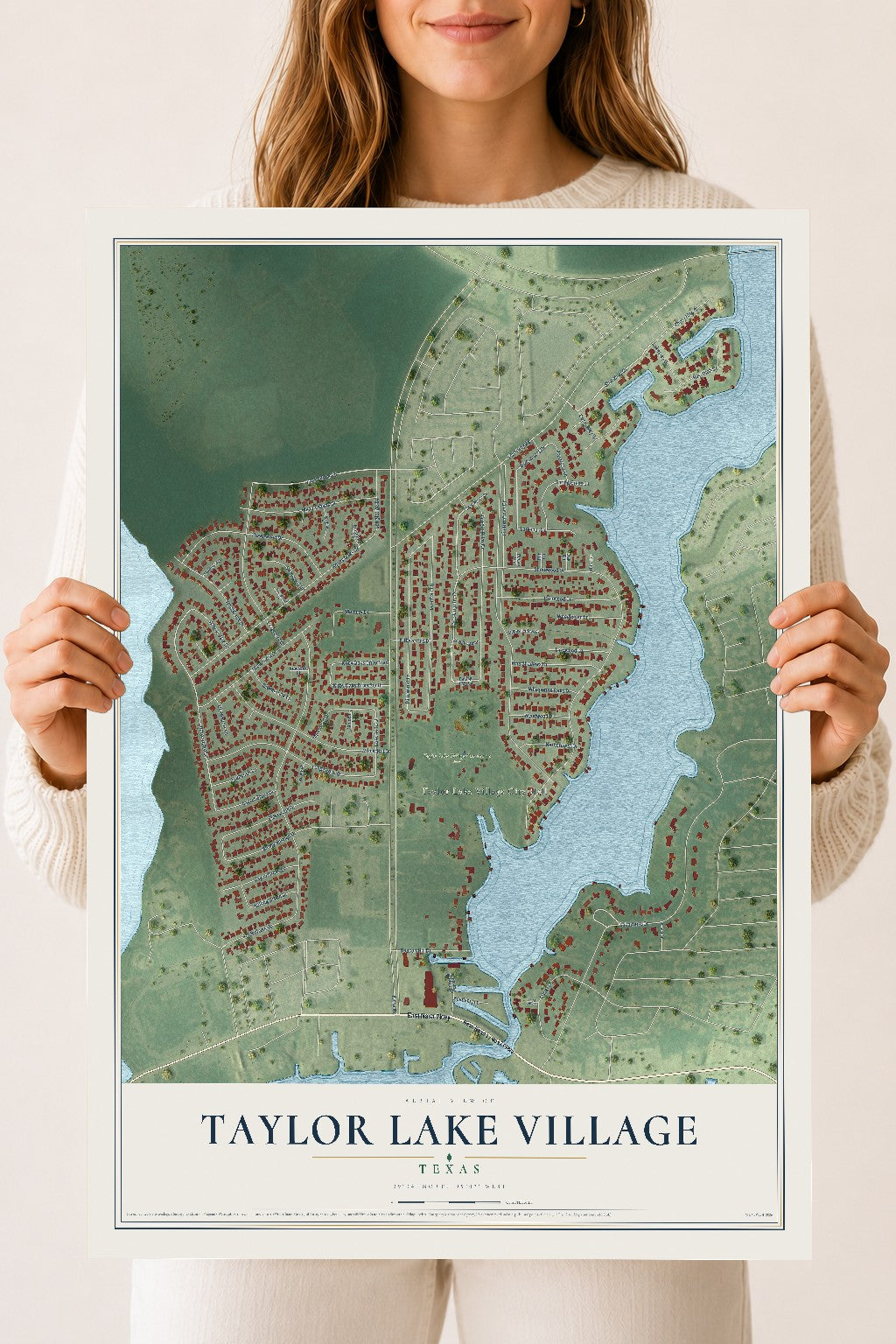 Map of Taylor Lake Village, Texas, 18 x 24 inch unframed archival matte print