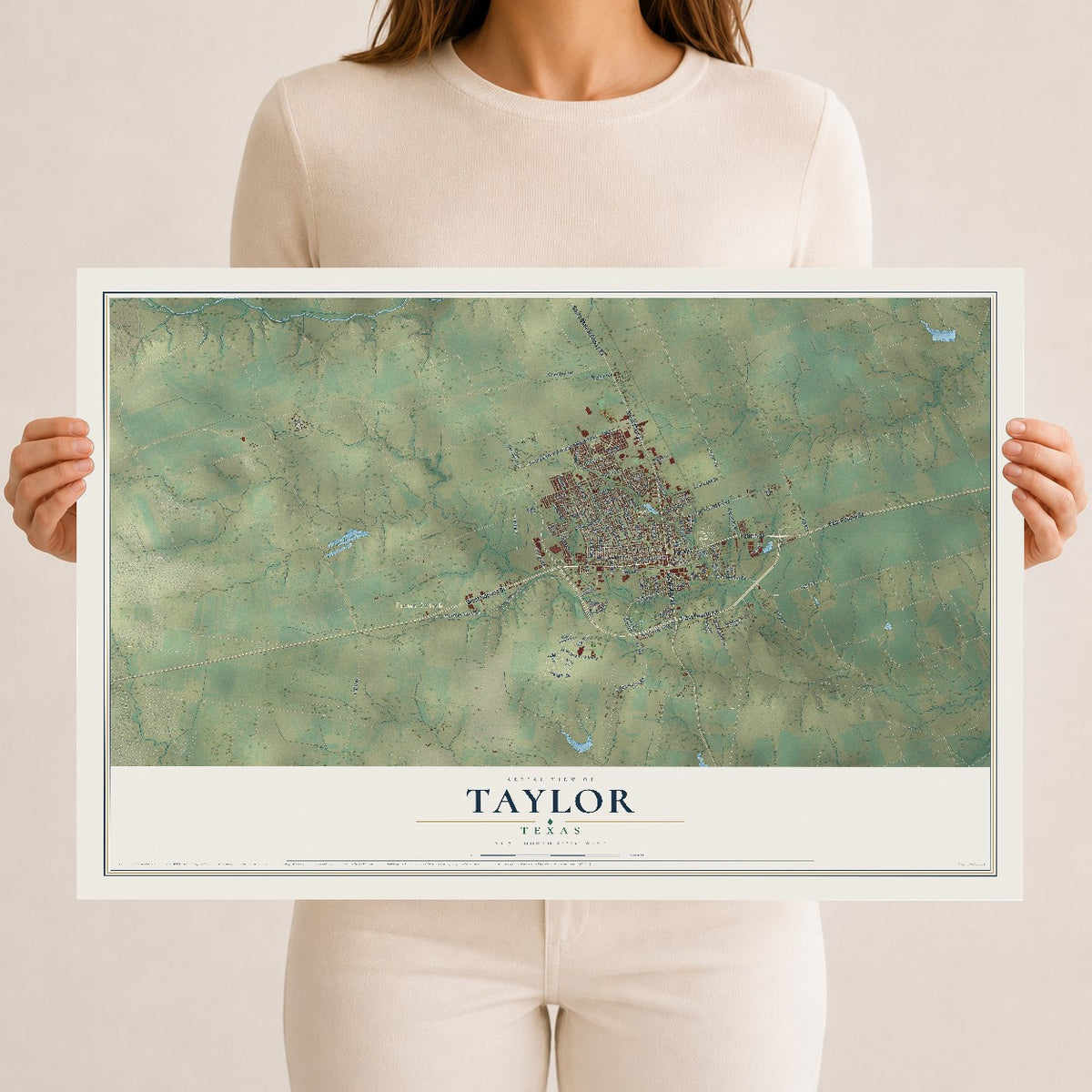 Map of Taylor, Texas, 12 x 18 inch unframed archival matte print