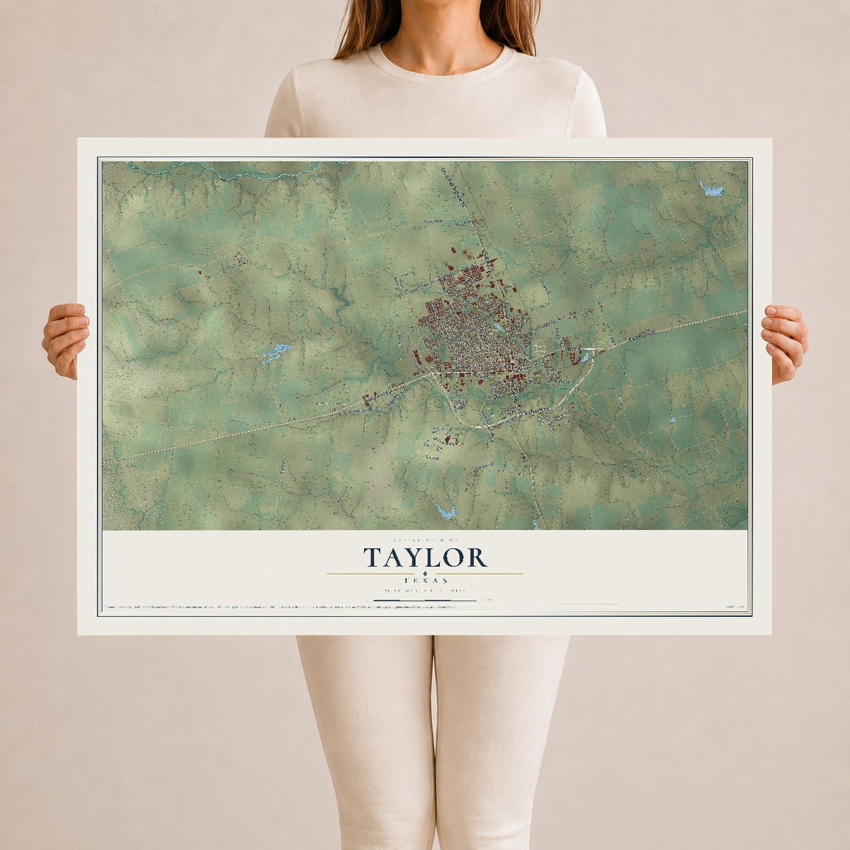 Map of Taylor, Texas, 24 x 36 inch unframed archival matte print
