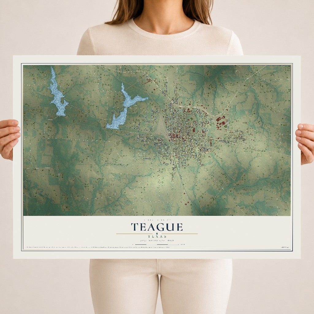 Map of Teague, Texas, 18 x 24 inch unframed archival matte print