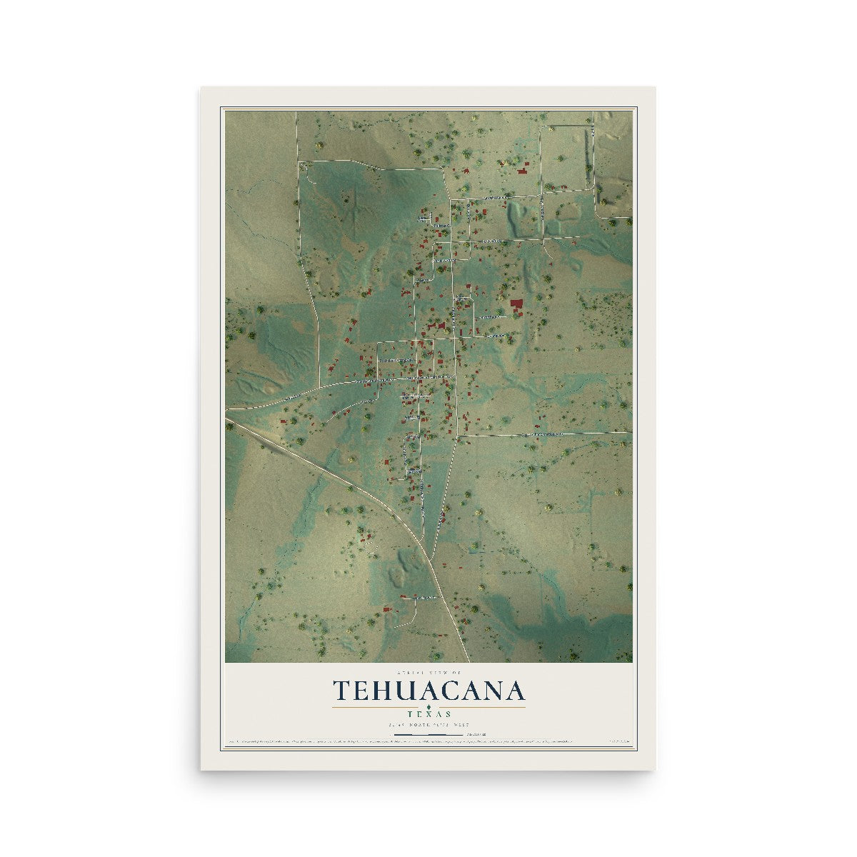 Map of Tehuacana, Texas, 12 x 18 inch unframed archival matte print