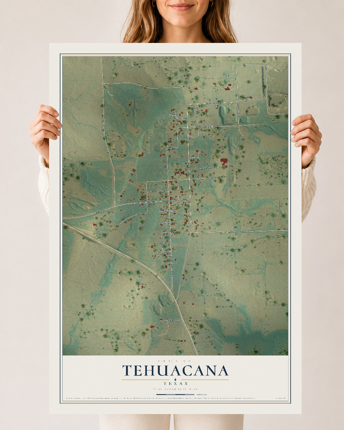 Map of Tehuacana, Texas, 24 x 36 inch unframed archival matte print