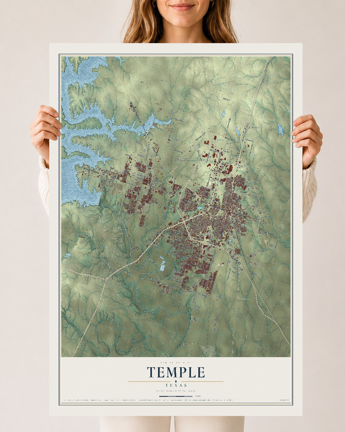 Map of Temple, Texas, 24 x 36 inch unframed archival matte print