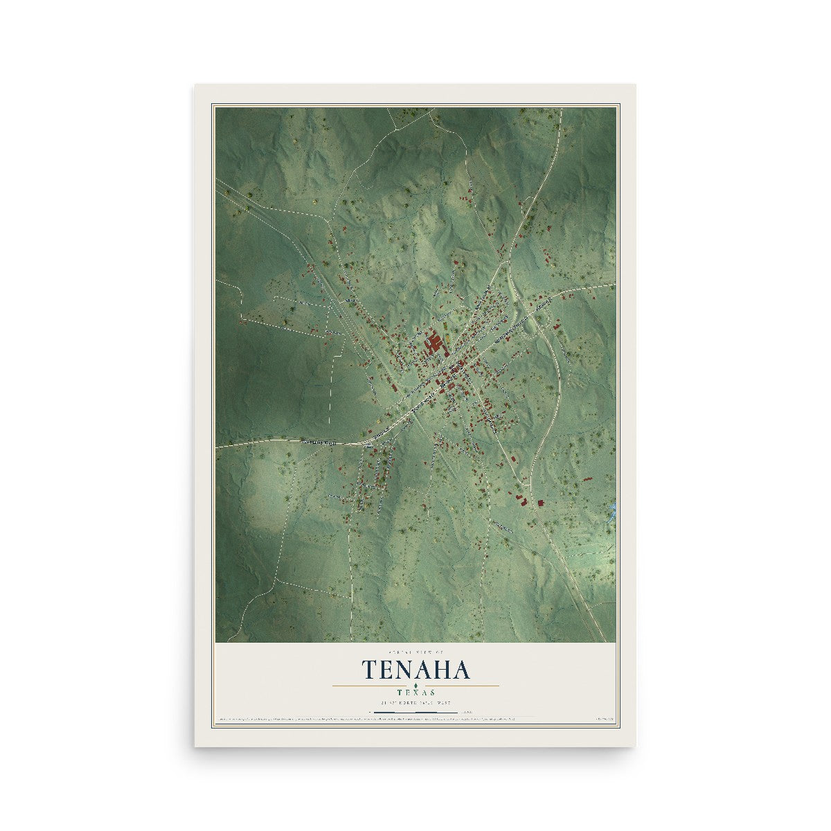 Map of Tenaha, Texas, 12 x 18 inch unframed archival matte print
