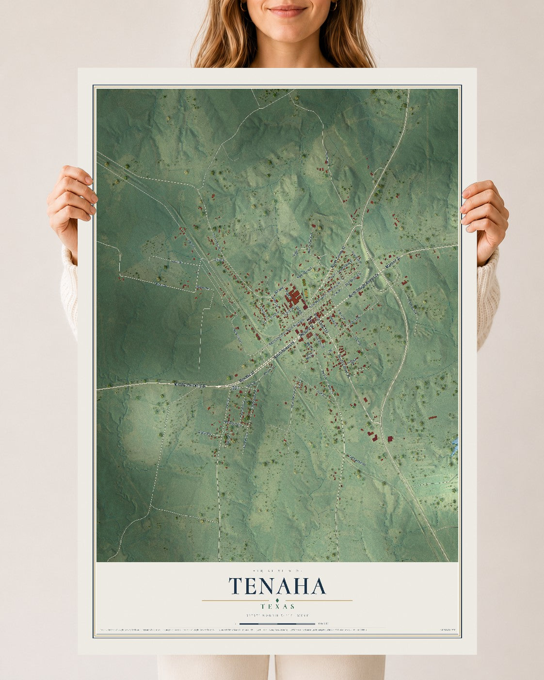 Map of Tenaha, Texas, 24 x 36 inch unframed archival matte print