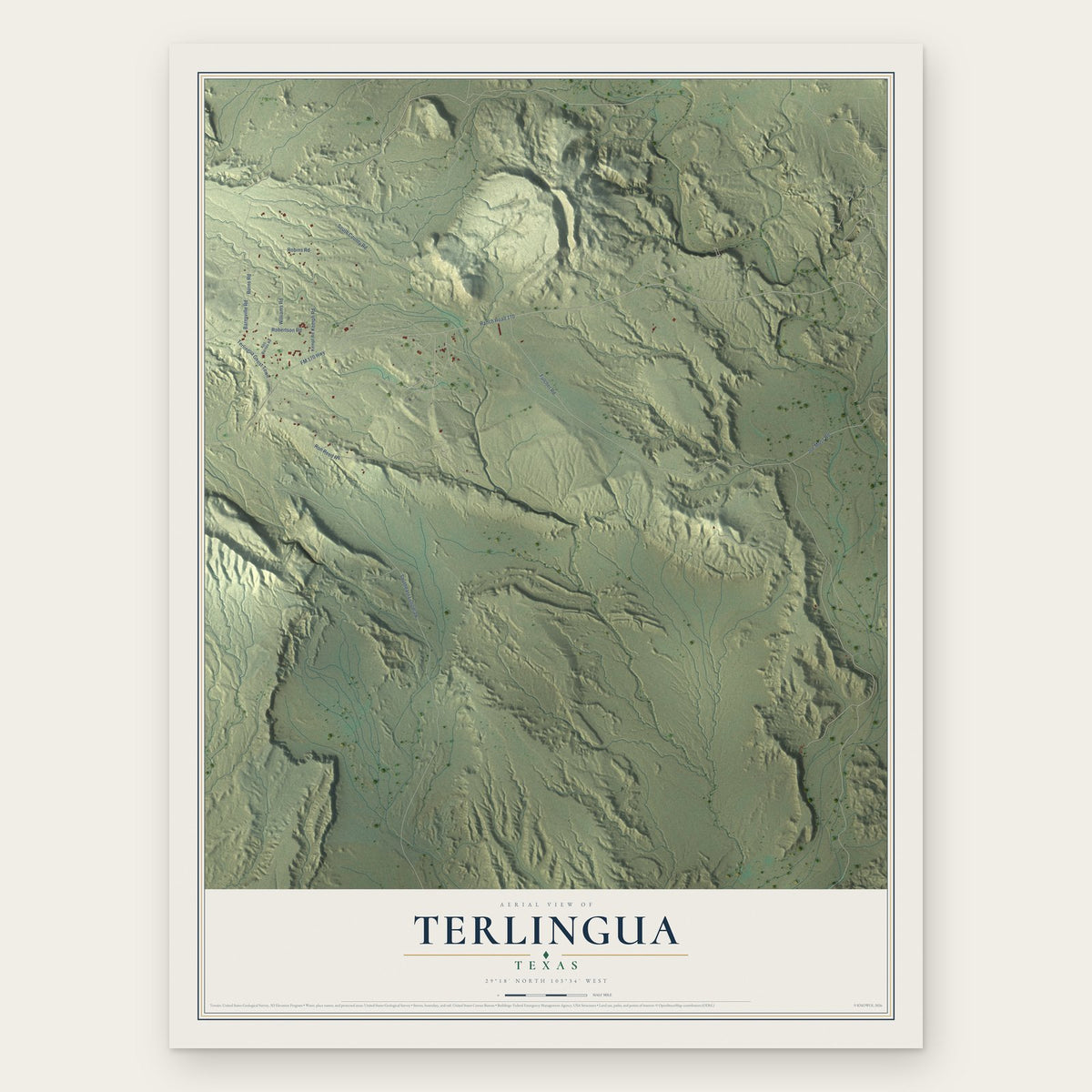 Terlingua, Texas map print, the full design