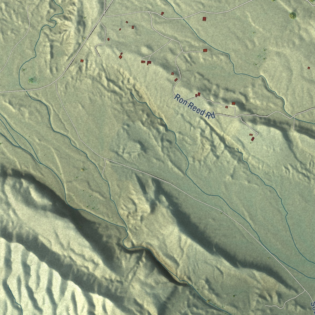 Close-up of the map of Terlingua, Texas print showing street and building detail