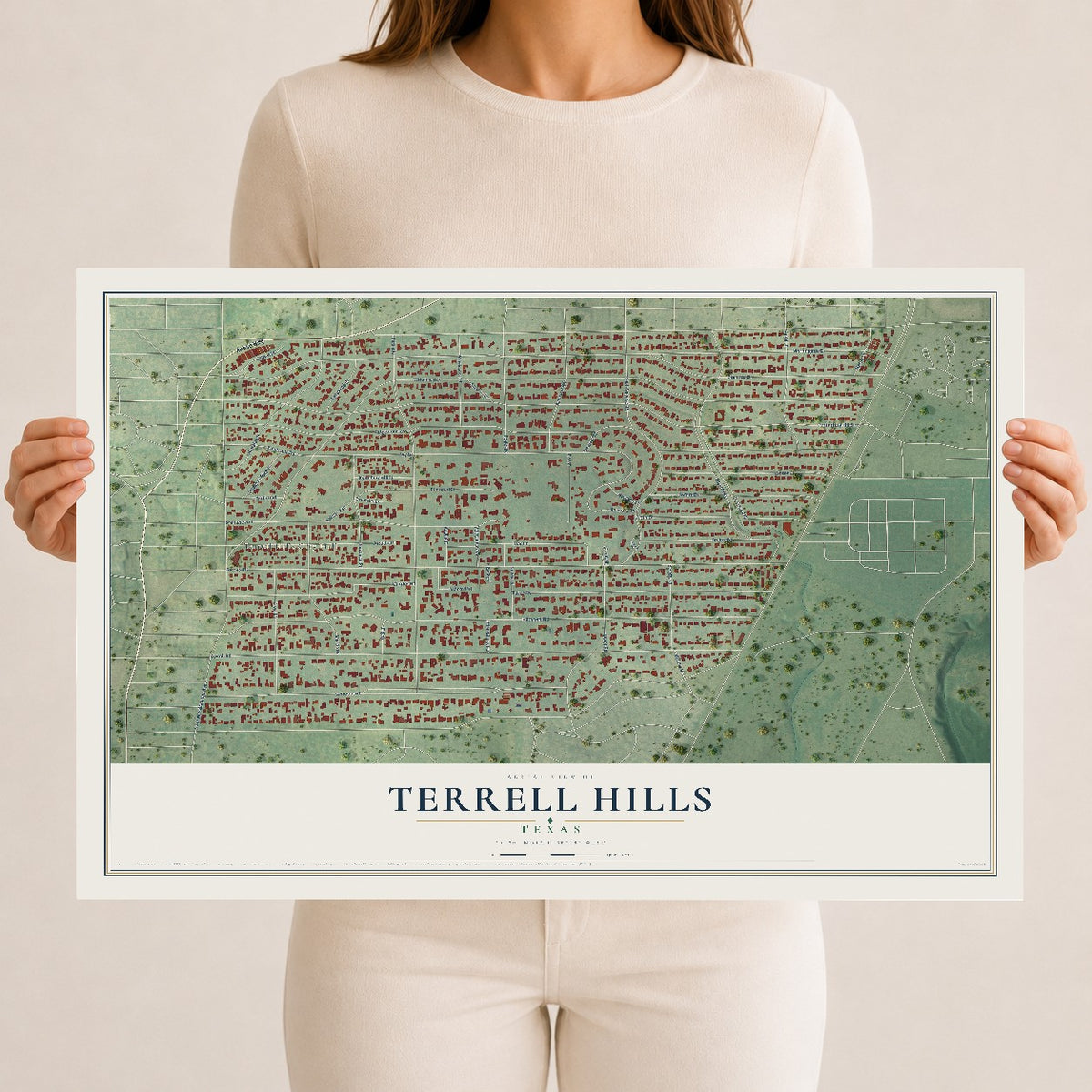 Map of Terrell Hills, Texas, 12 x 18 inch unframed archival matte print