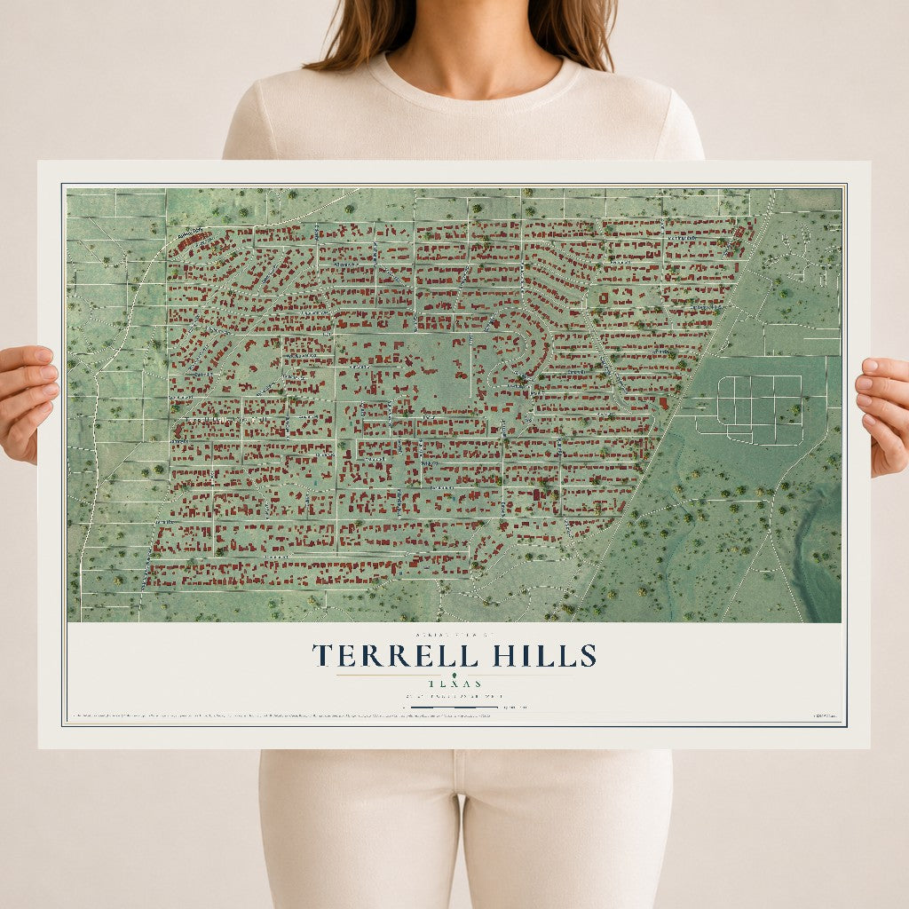 Map of Terrell Hills, Texas, 18 x 24 inch unframed archival matte print