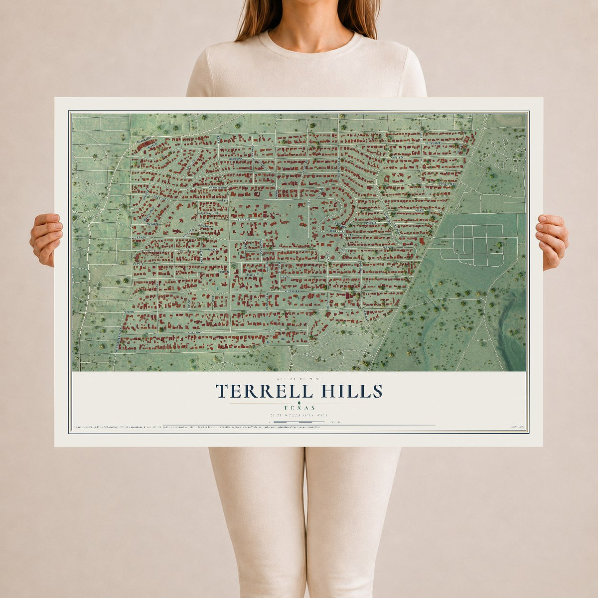 Map of Terrell Hills, Texas, 24 x 36 inch unframed archival matte print