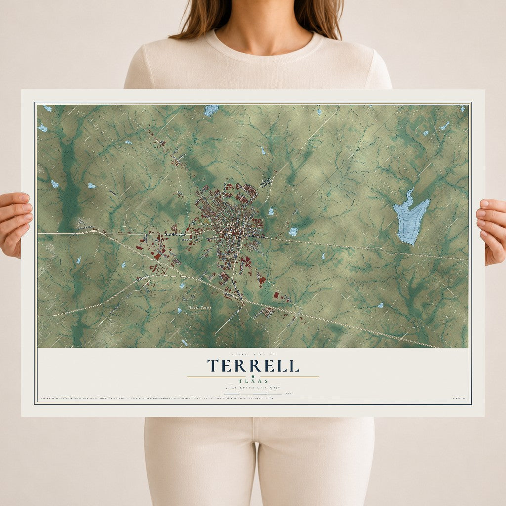 Map of Terrell, Texas, 18 x 24 inch unframed archival matte print