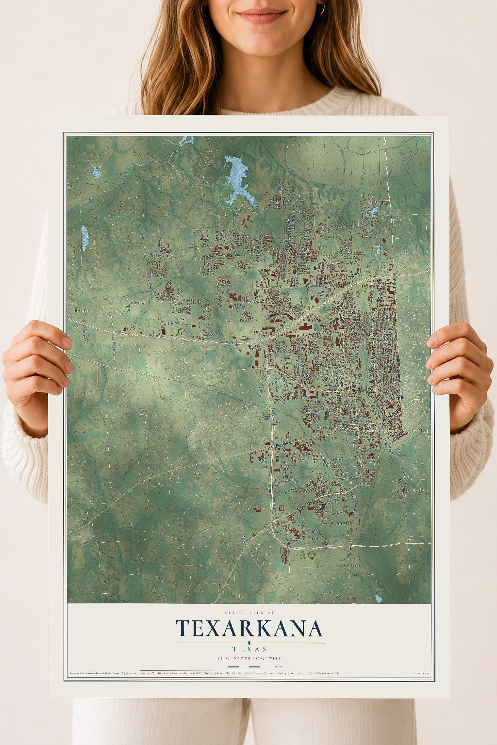 Map of Texarkana, Texas, 18 x 24 inch unframed archival matte print