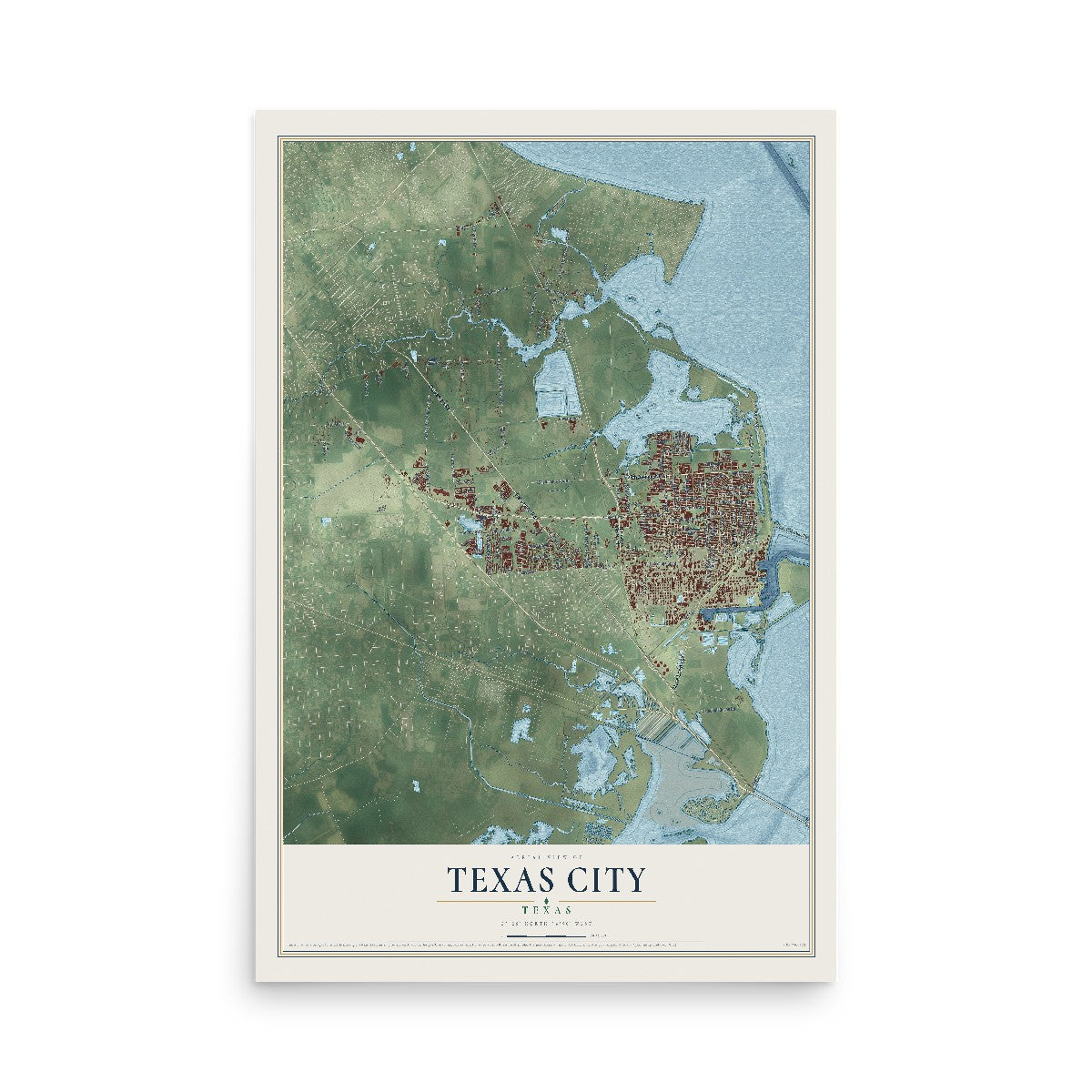 Map of Texas City, Texas, 12 x 18 inch unframed archival matte print