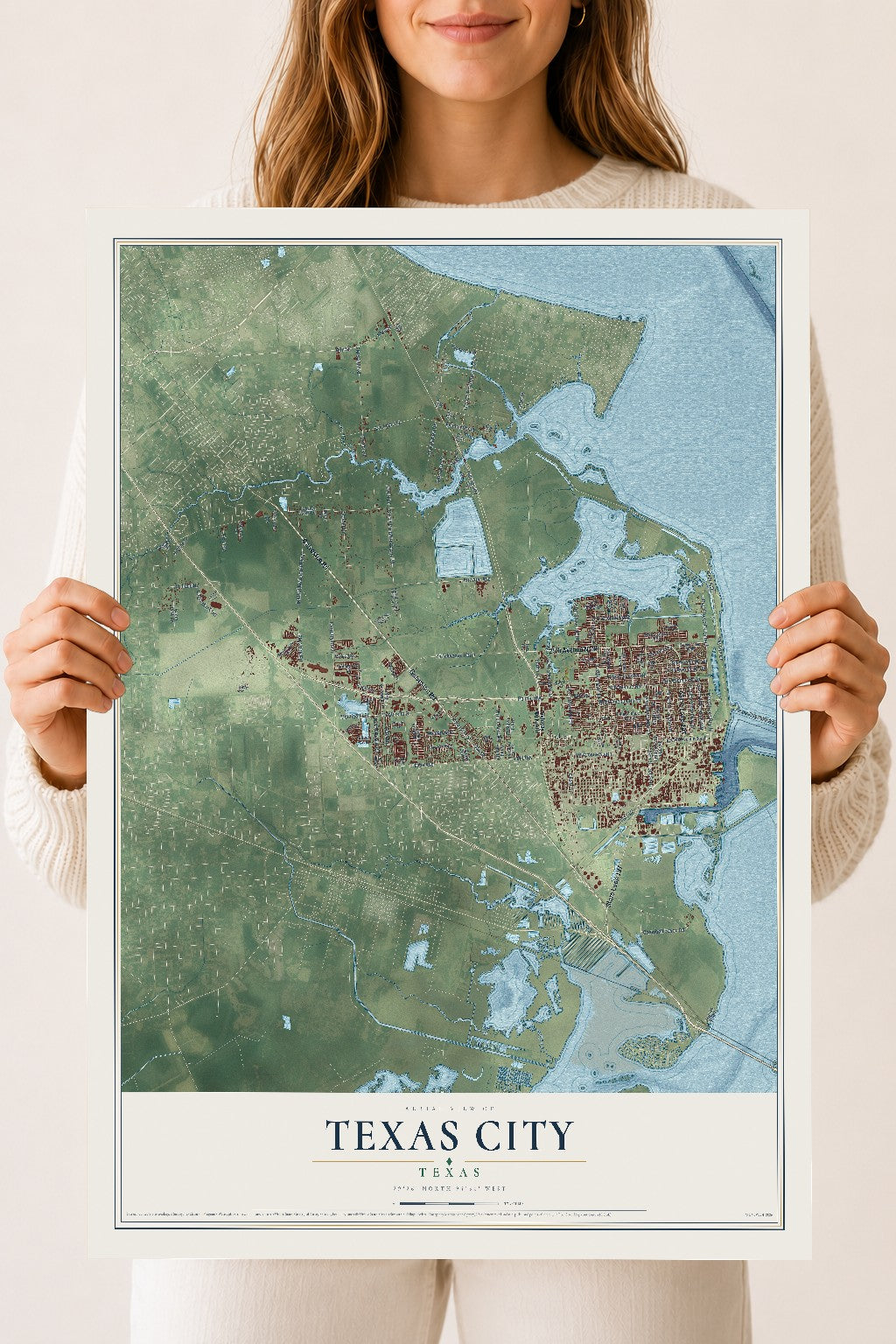 Map of Texas City, Texas, 18 x 24 inch unframed archival matte print