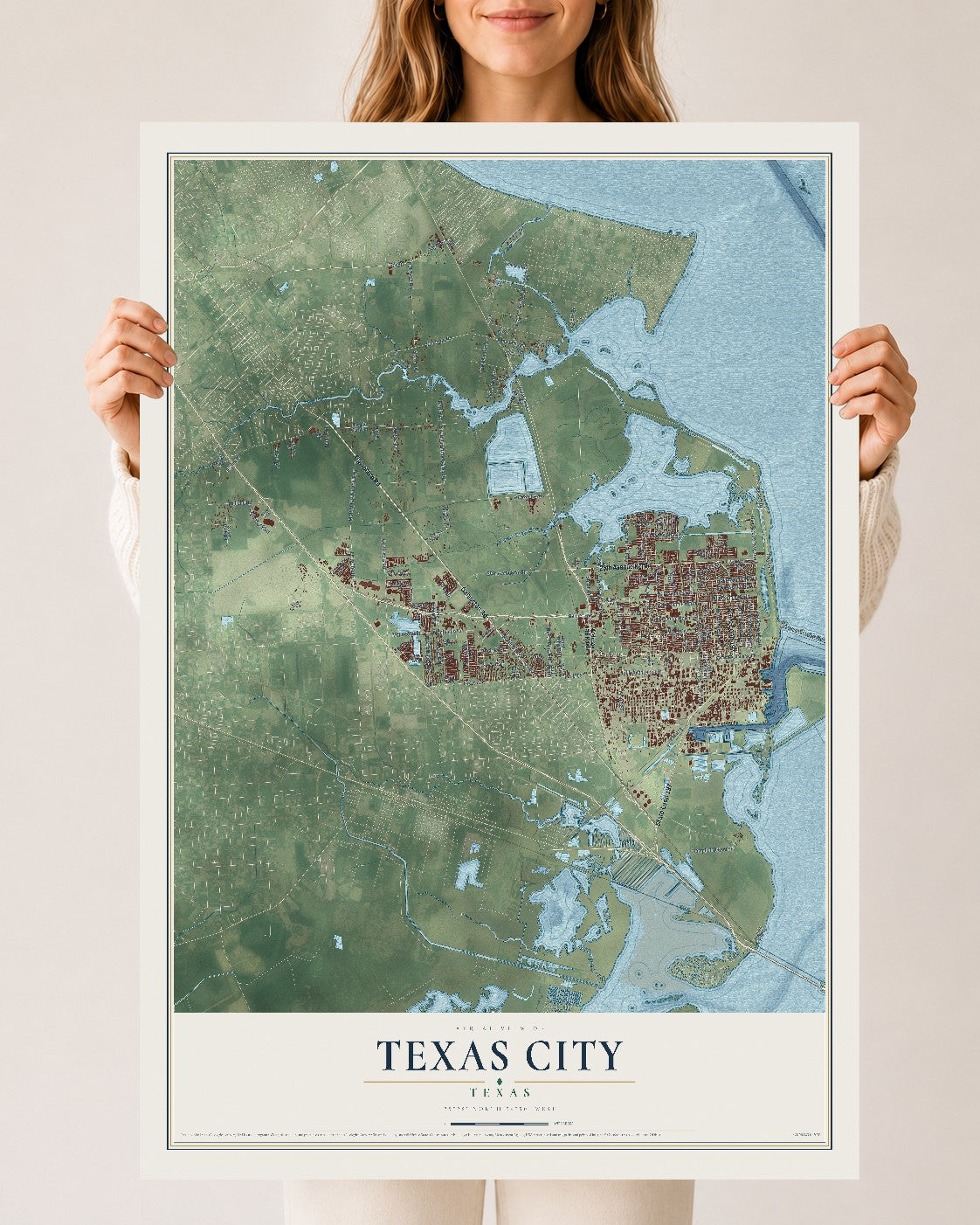 Map of Texas City, Texas, 24 x 36 inch unframed archival matte print