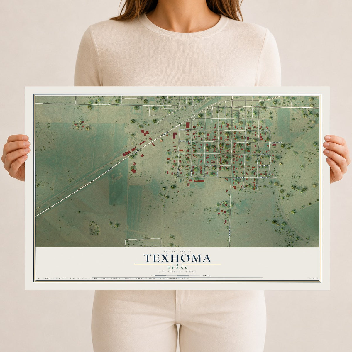 Map of Texhoma, Texas, 12 x 18 inch unframed archival matte print