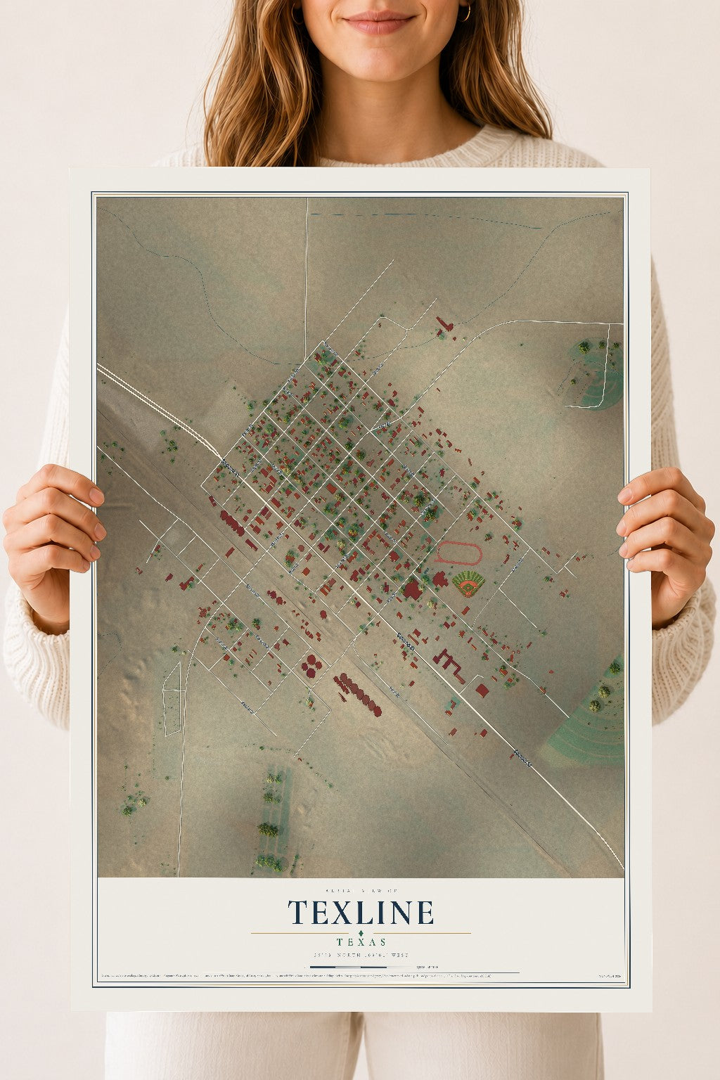 Map of Texline, Texas, 18 x 24 inch unframed archival matte print