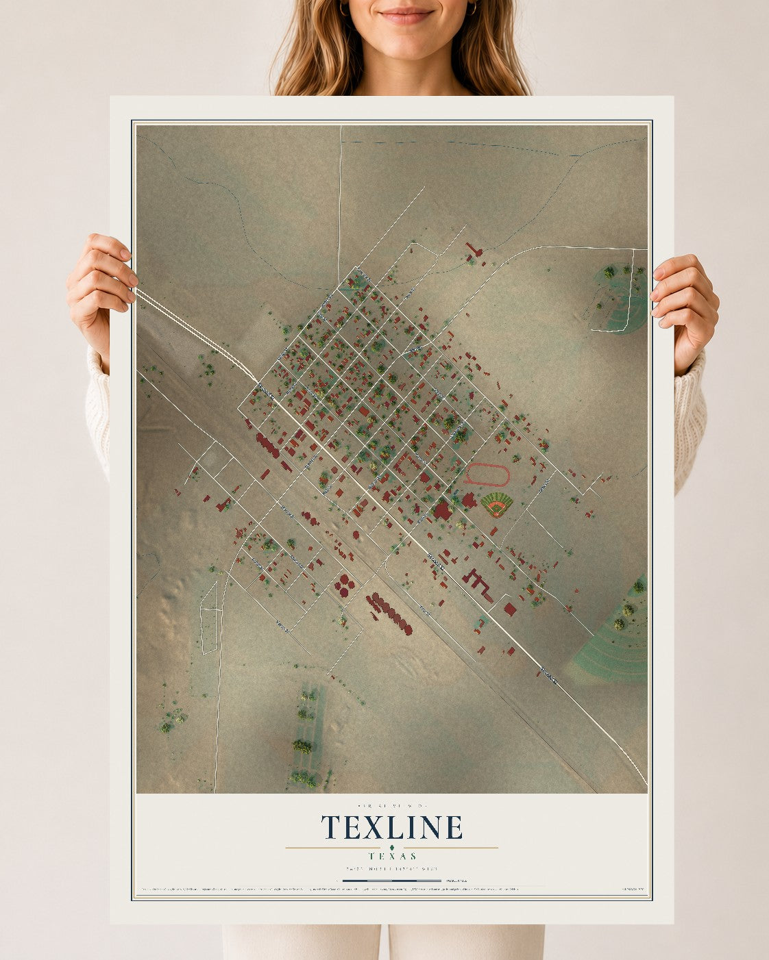 Map of Texline, Texas, 24 x 36 inch unframed archival matte print