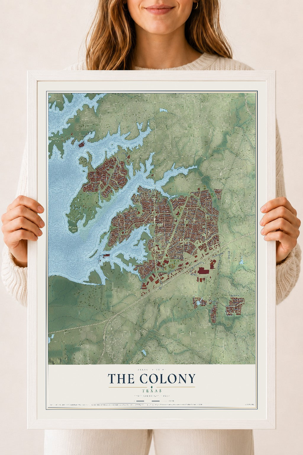Map of The Colony, Texas, 18 x 24 inch print in a white wood frame