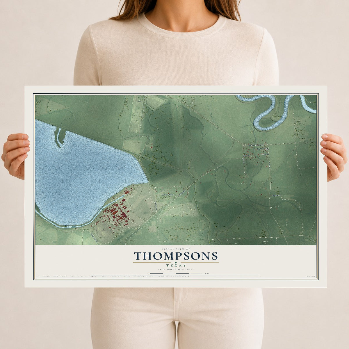Map of Thompsons, Texas, 12 x 18 inch unframed archival matte print