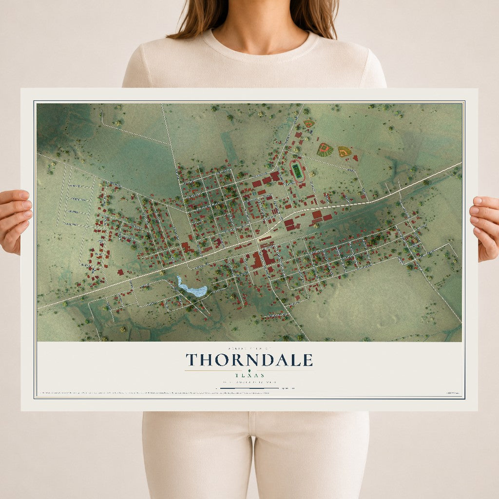 Map of Thorndale, Texas, 18 x 24 inch unframed archival matte print