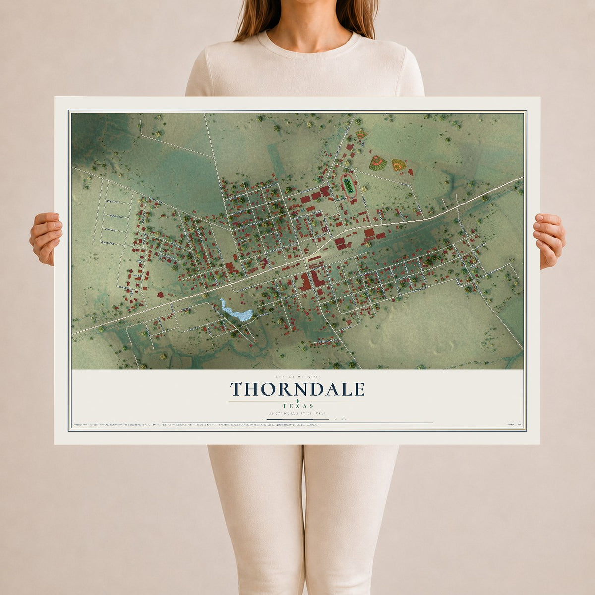 Map of Thorndale, Texas, 24 x 36 inch unframed archival matte print