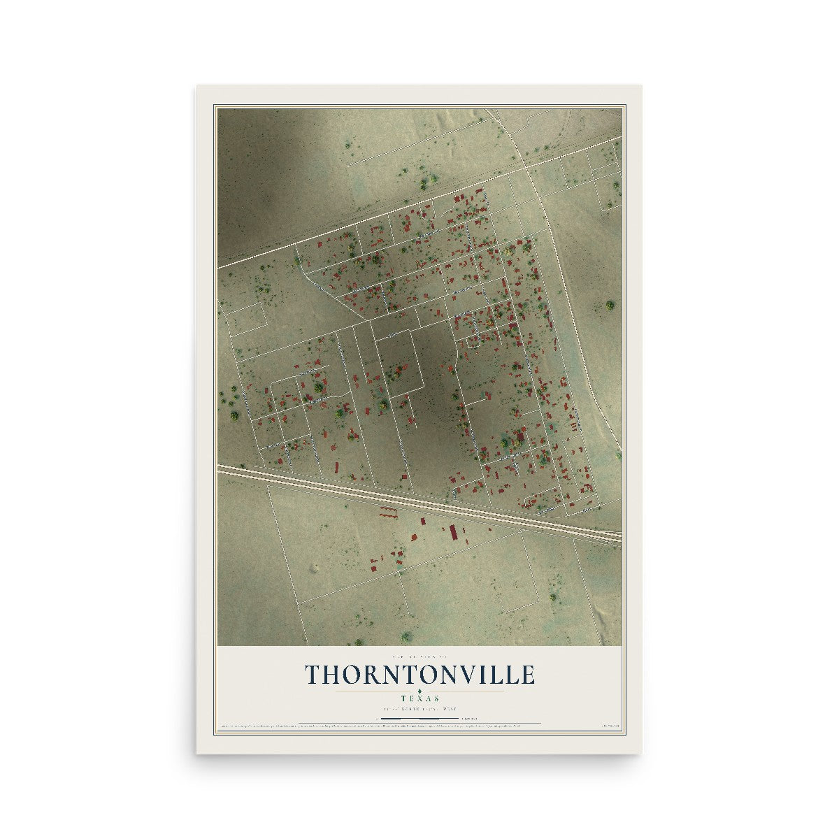Map of Thorntonville, Texas, 12 x 18 inch unframed archival matte print