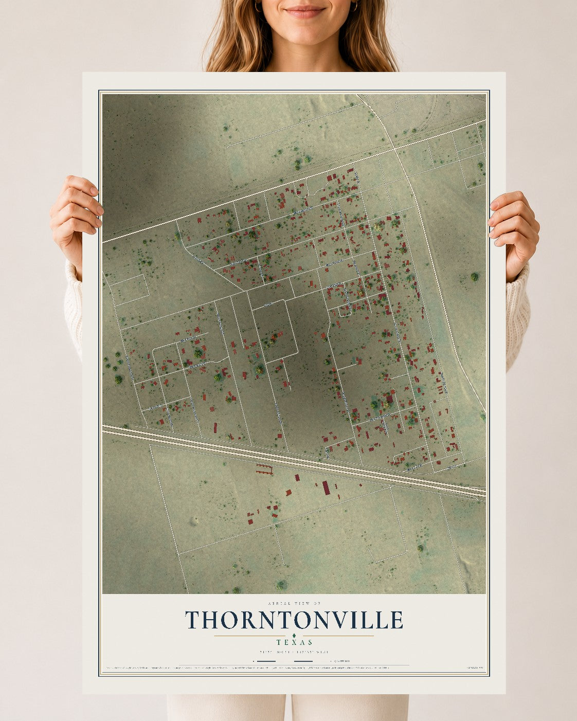 Map of Thorntonville, Texas, 24 x 36 inch unframed archival matte print