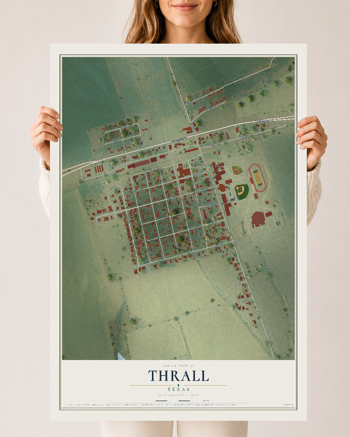 Map of Thrall, Texas, 24 x 36 inch unframed archival matte print