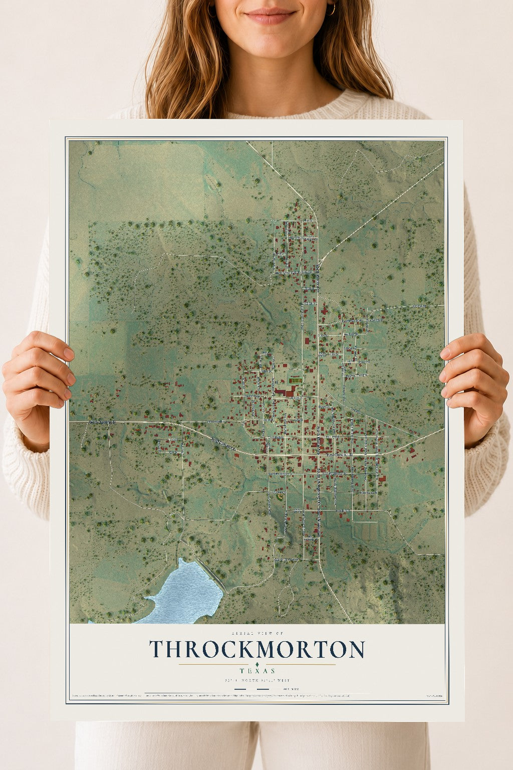 Map of Throckmorton, Texas, 18 x 24 inch unframed archival matte print