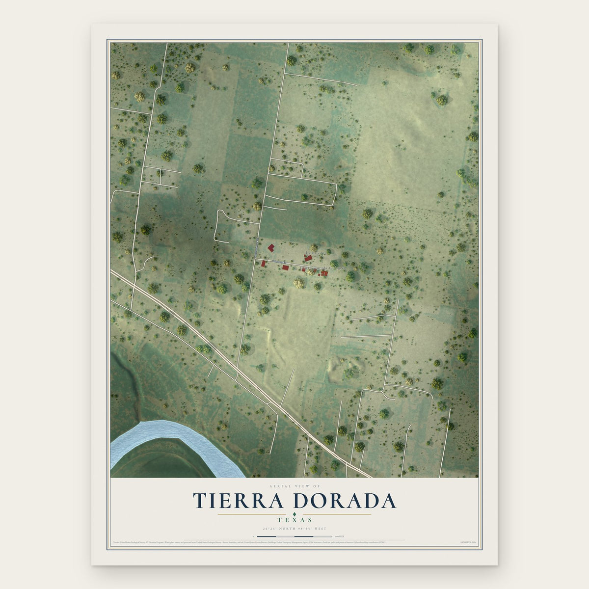 Tierra Dorada, Texas map print, the full design