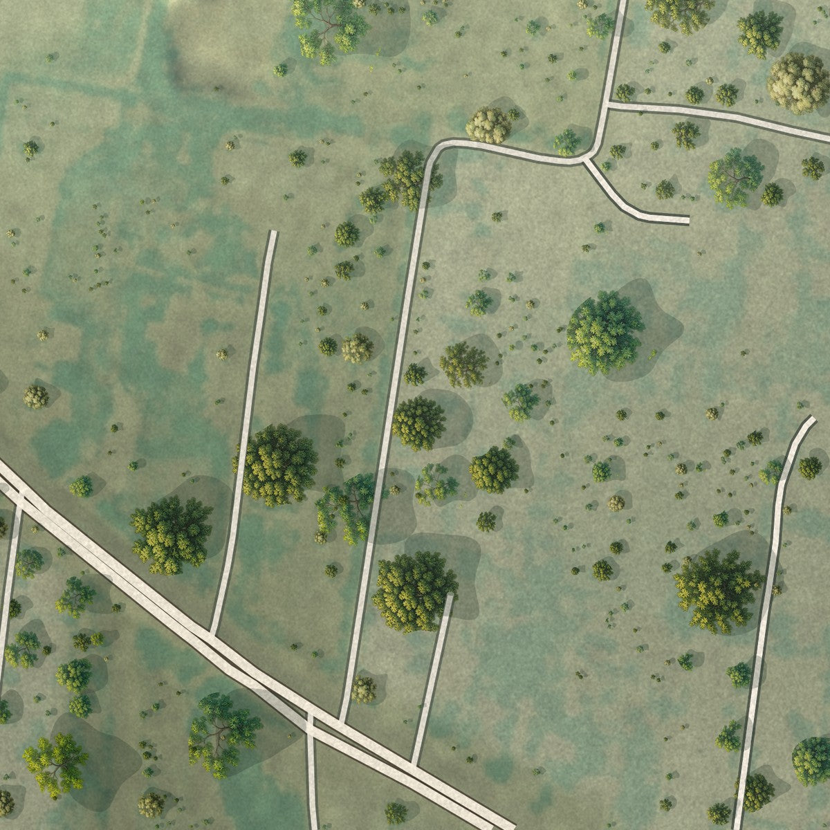 Close-up of the map of Tierra Dorada, Texas print showing street and building detail