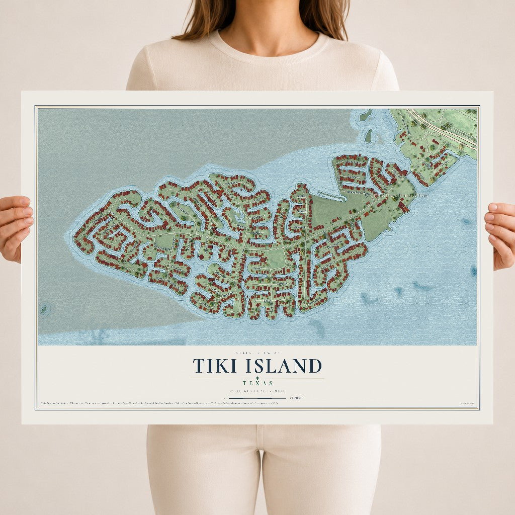 Map of Tiki Island, Texas, 18 x 24 inch unframed archival matte print