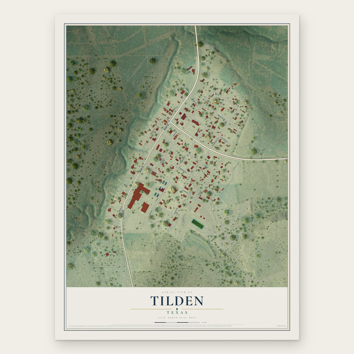 Tilden, Texas map print, the full design