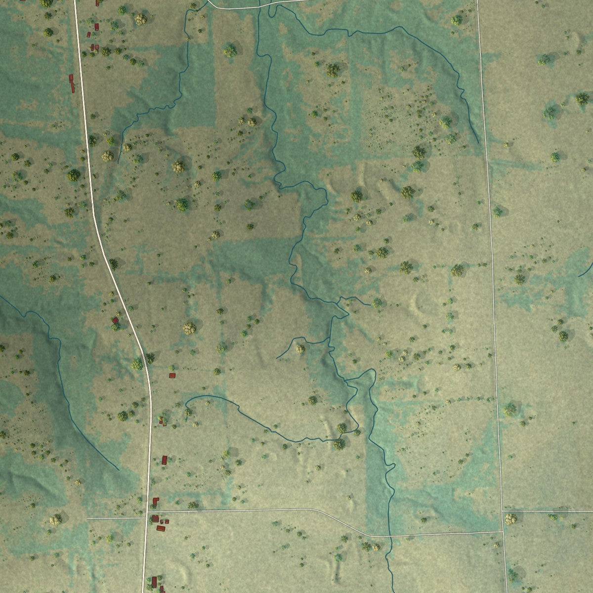 Close-up of the map of Tira, Texas print showing street and building detail