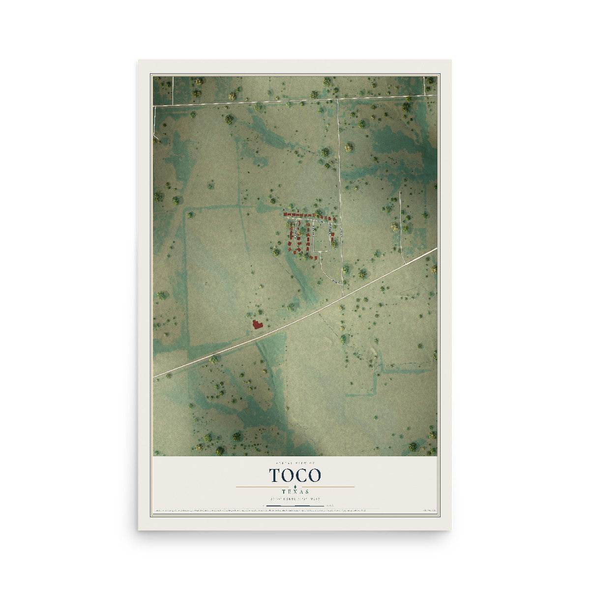 Map of Toco, Texas, 12 x 18 inch unframed archival matte print