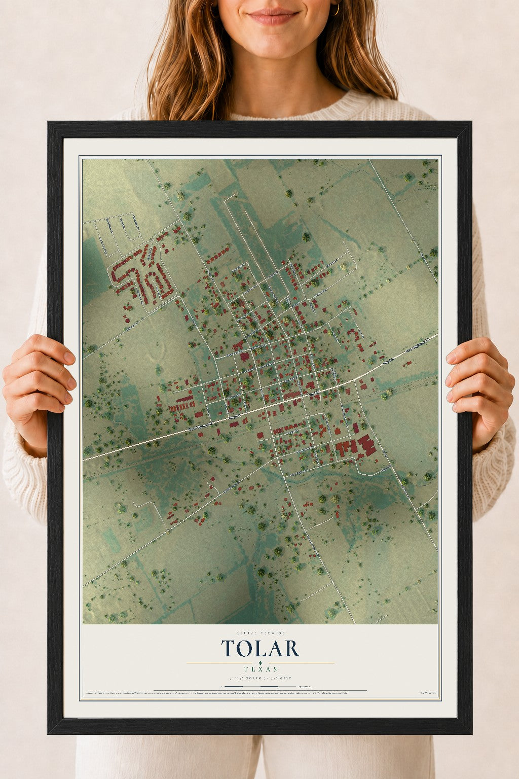 Map of Tolar, Texas, 18 x 24 inch print in a black wood frame