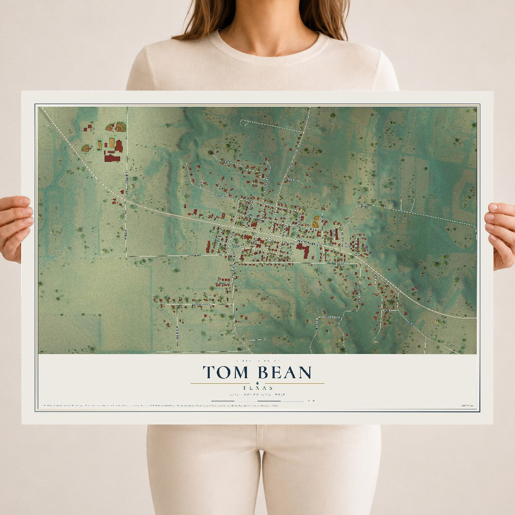 Map of Tom Bean, Texas, 18 x 24 inch unframed archival matte print