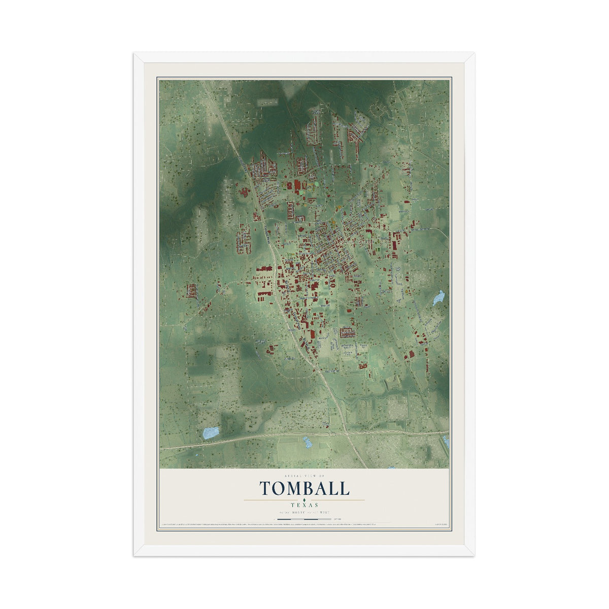 Map of Tomball, Texas, 12 x 18 inch print in a white wood frame