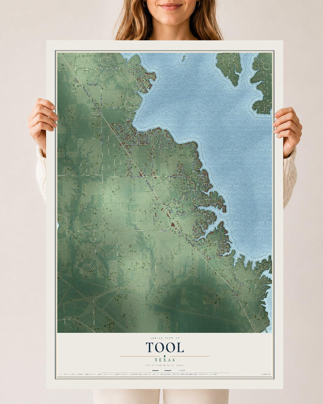 Map of Tool, Texas, 24 x 36 inch unframed archival matte print