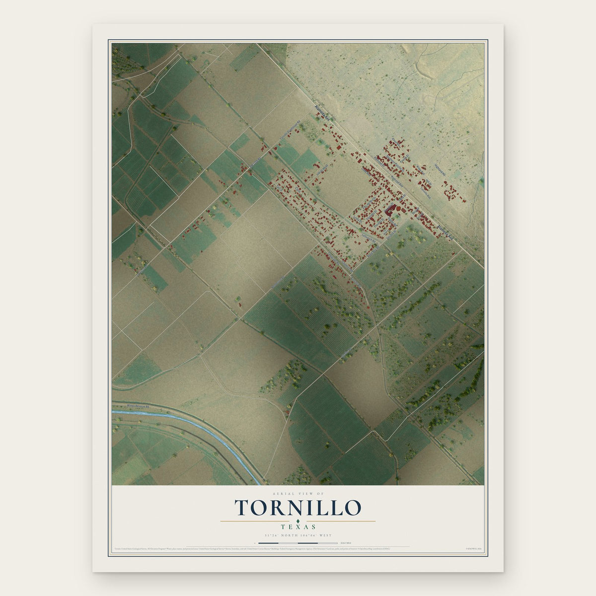 Tornillo, Texas map print, the full design