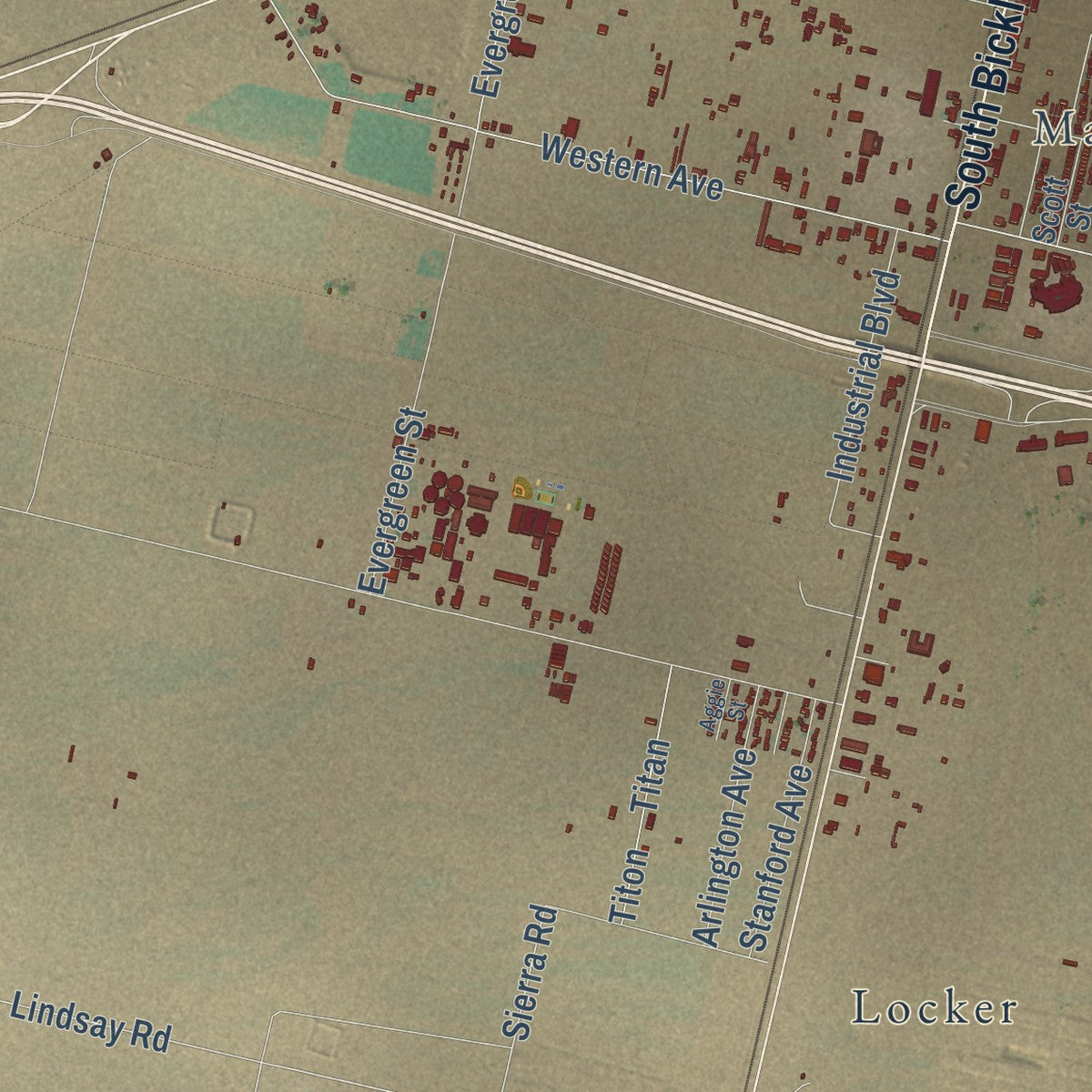 Second close-up of the map of the Town of Pecos, Texas print showing more streets and buildings
