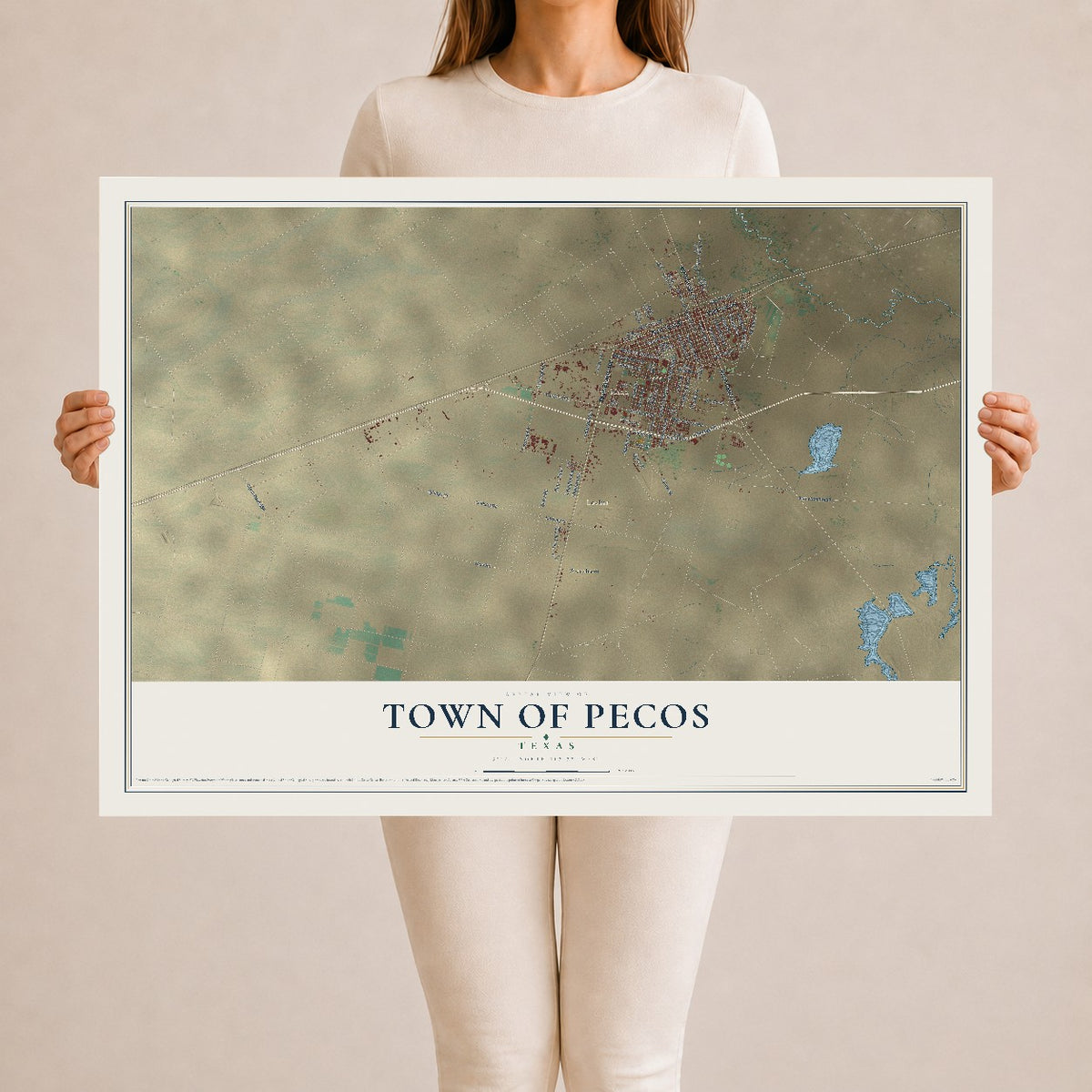 Map of the Town of Pecos, Texas, 24 x 36 inch unframed archival matte print