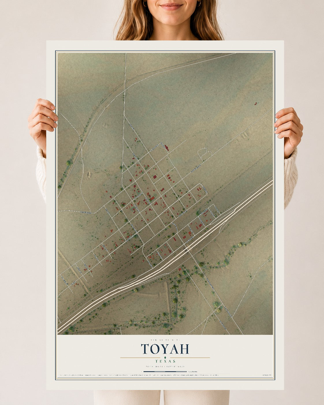 Map of Toyah, Texas, 24 x 36 inch unframed archival matte print