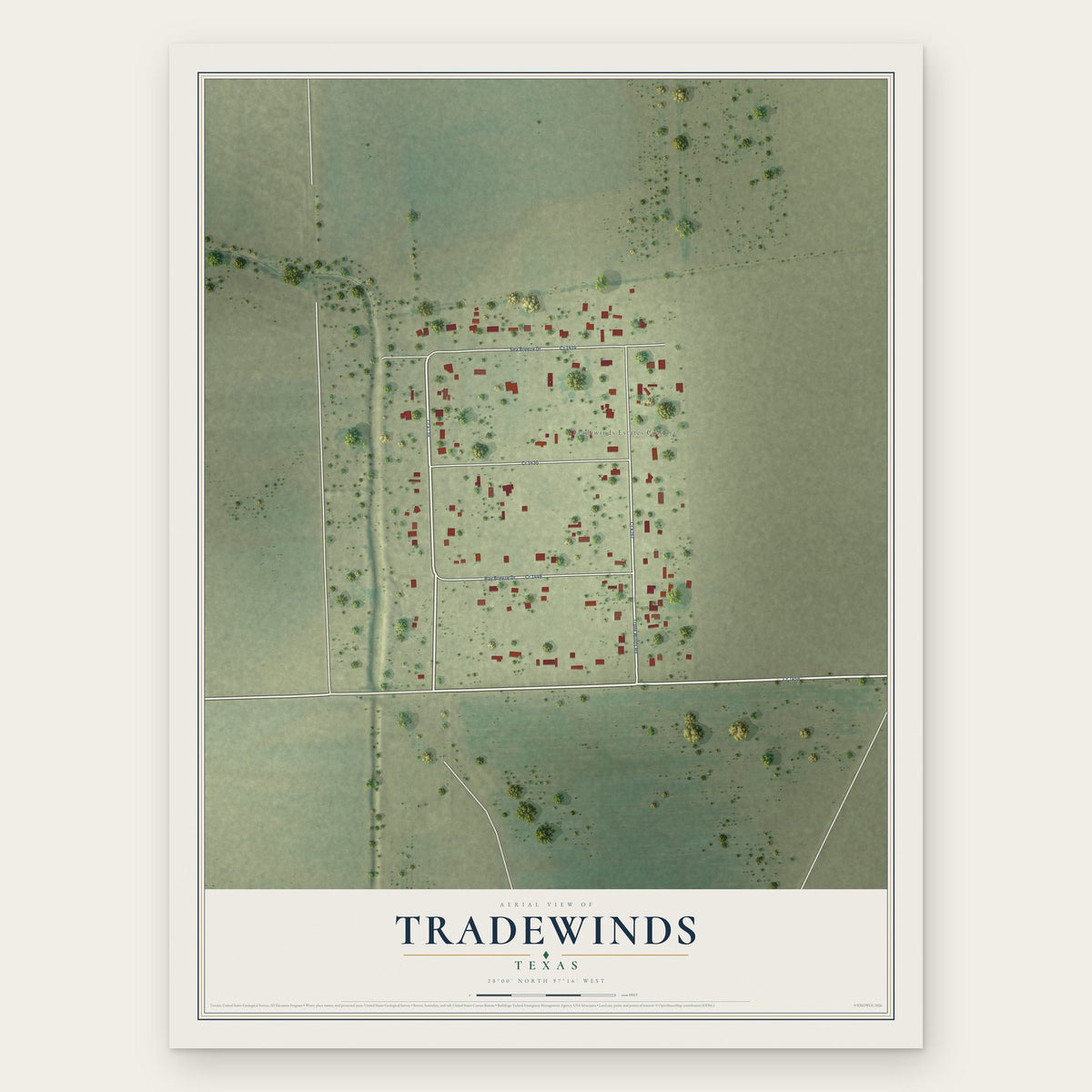 Tradewinds, Texas map print, the full design
