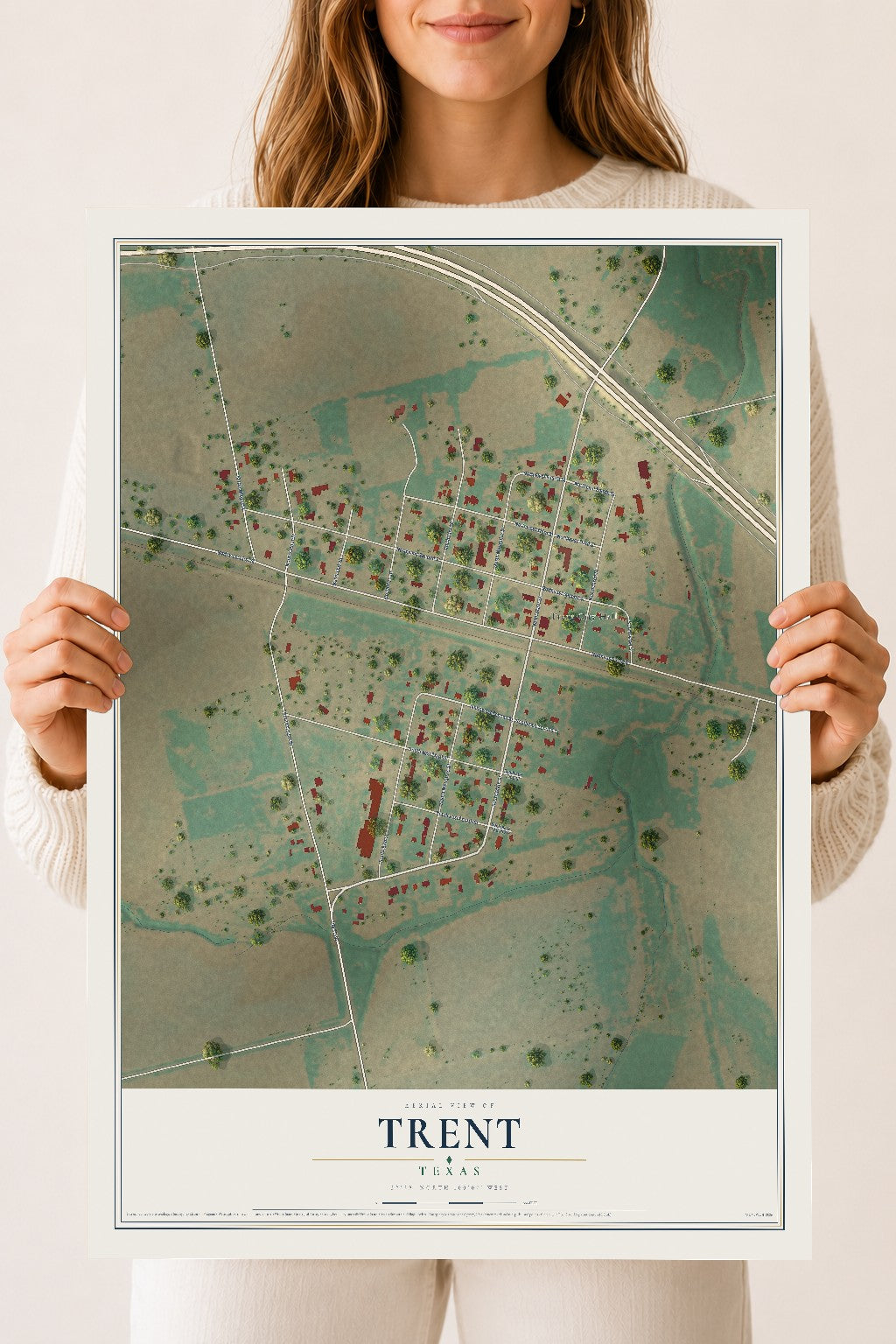Map of Trent, Texas, 18 x 24 inch unframed archival matte print