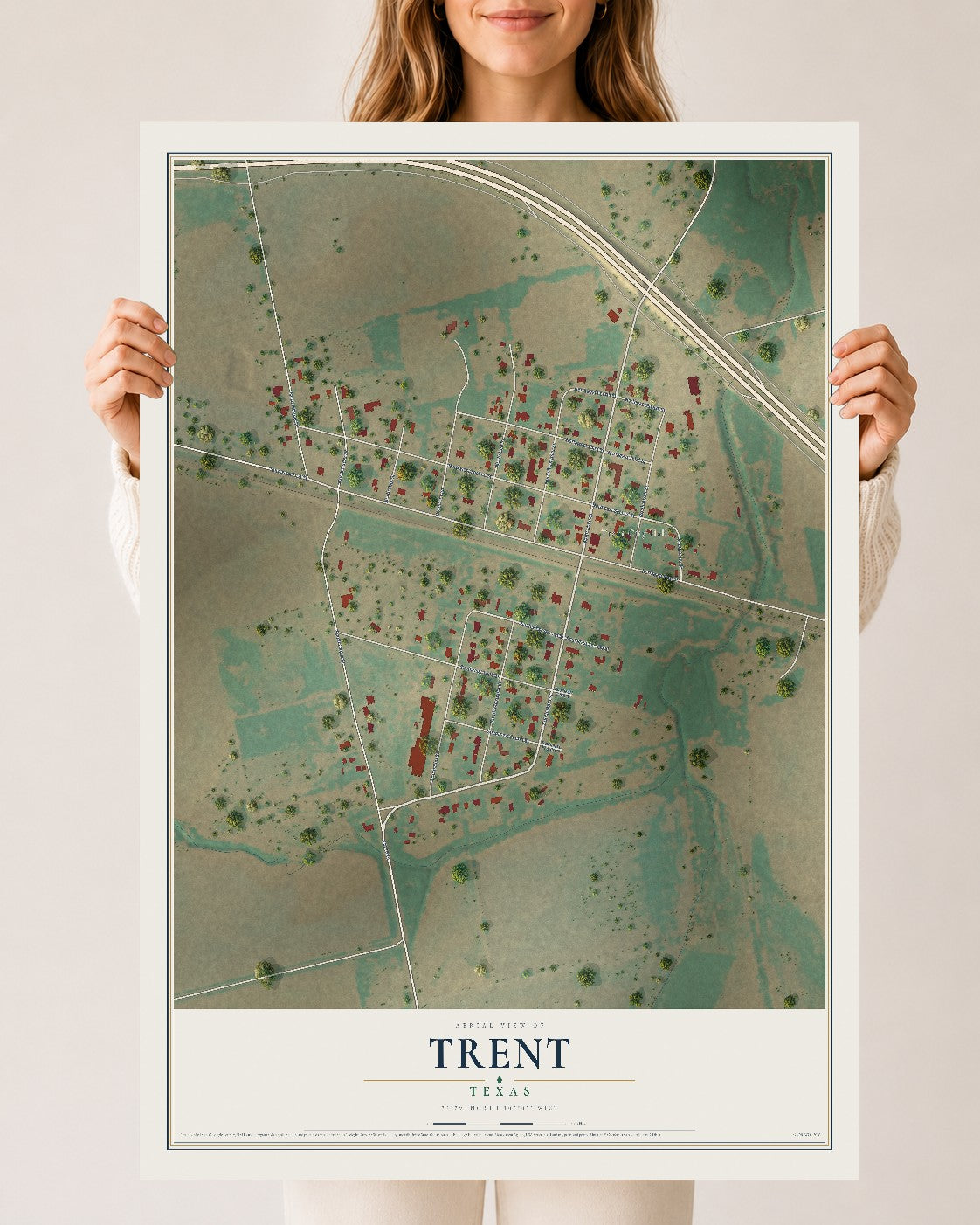 Map of Trent, Texas, 24 x 36 inch unframed archival matte print