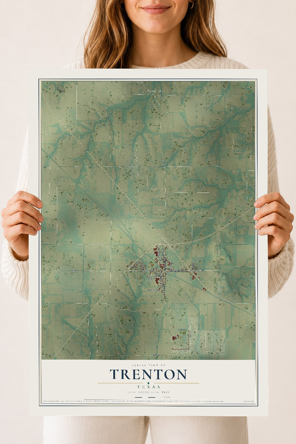 Map of Trenton, Texas, 18 x 24 inch unframed archival matte print
