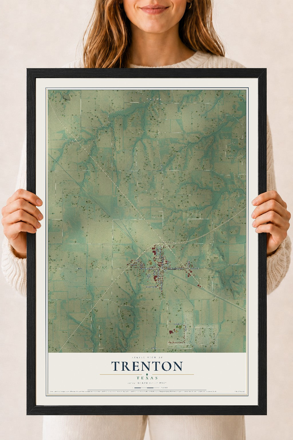 Map of Trenton, Texas, 18 x 24 inch print in a black wood frame