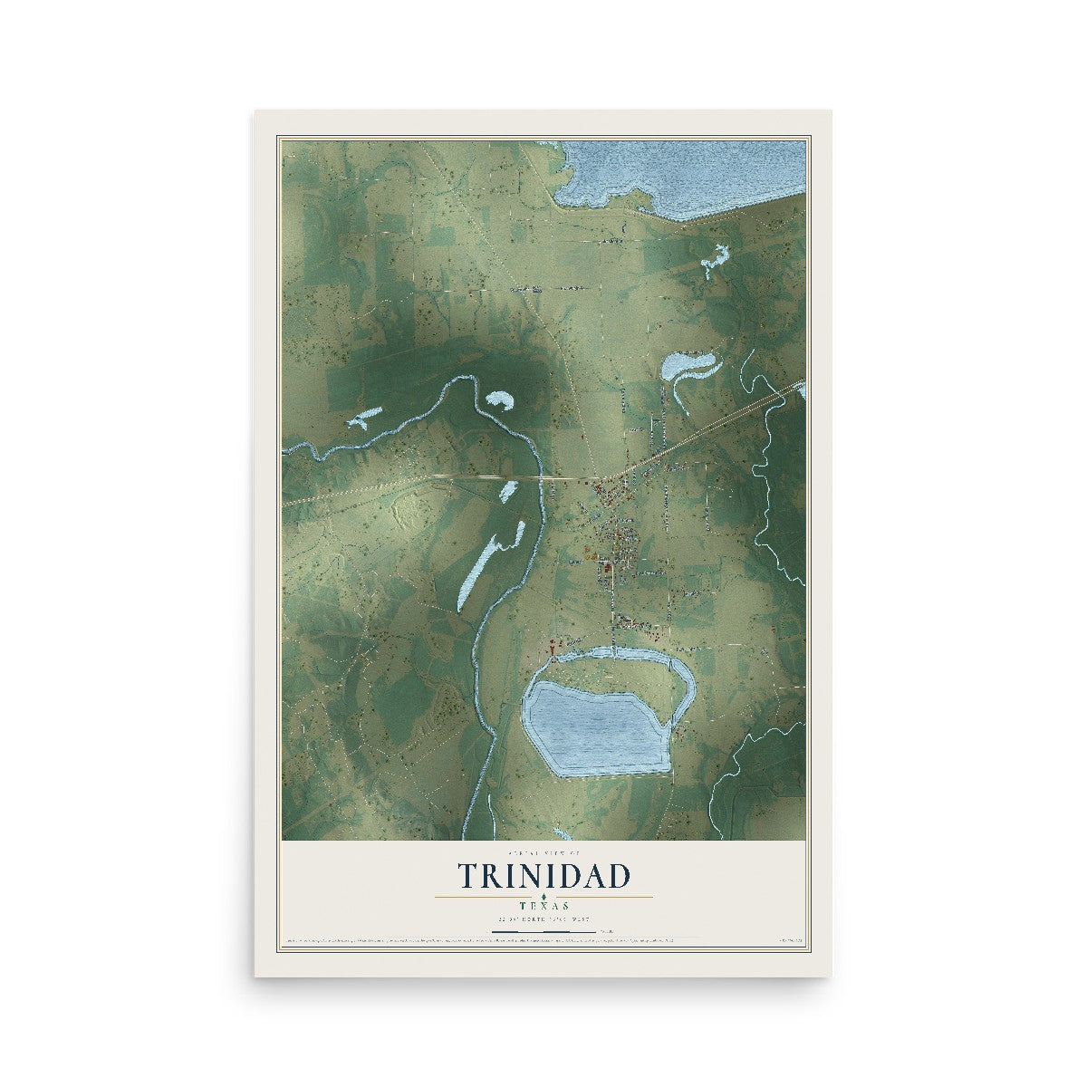 Map of Trinidad, Texas, 12 x 18 inch unframed archival matte print
